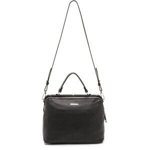NWT LINEA PELLE Black Leather Eden Medium Adjustable Crossbody Satchel